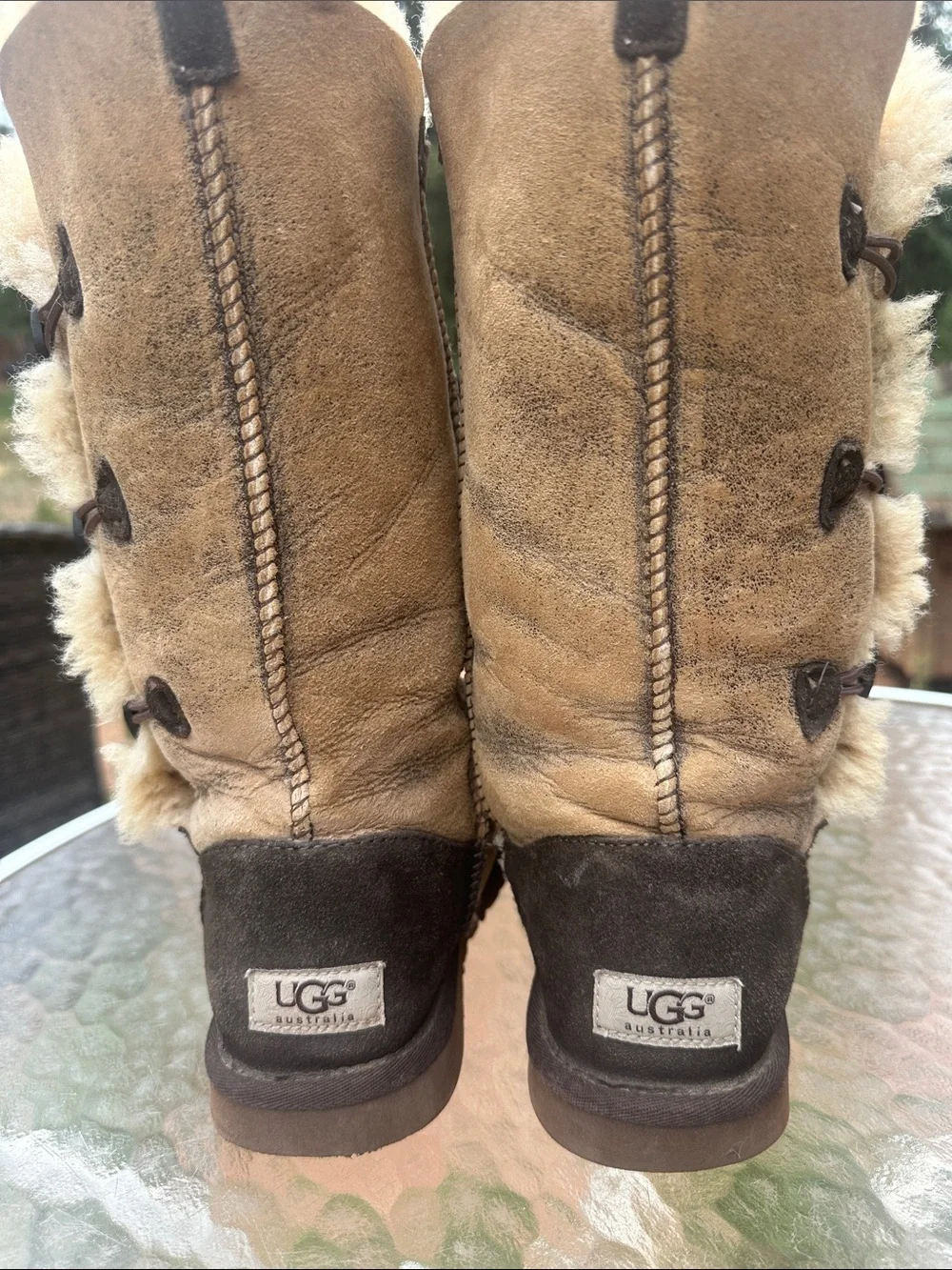 UGG Tan Button-Accent Shearling Mid-Calf Boots